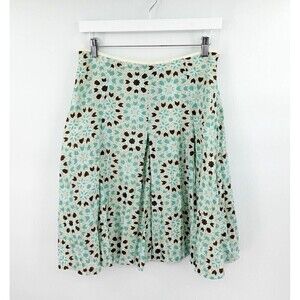 Banana Republic‎ Silk Skirt Womens 4 Green Crinkle Geo-Print Fit & Flare Modest
